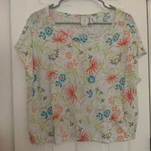 Joie Linen Floral Crop Tee